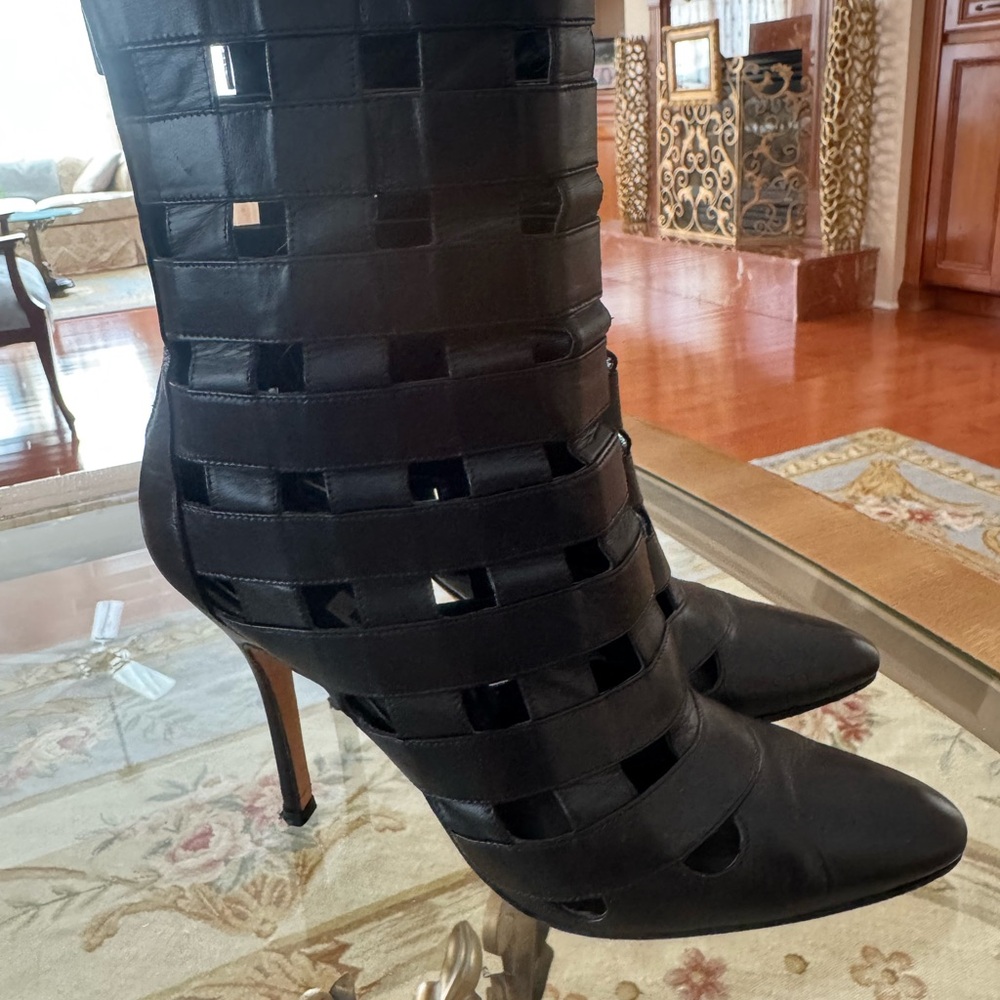 Manolo Blahnik Black Cutout Heeled Boots